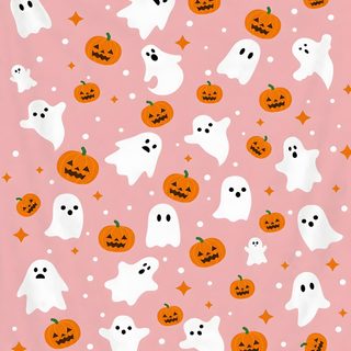 a pink background with halloween pumpkins and ghost faces on it's side, all over Pink And Orange Halloween light pink