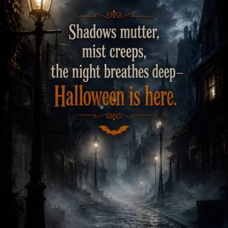 an image of a halloween scene with the quote shadows mutter, nist creps, the night breathes deep Halloween Quote black