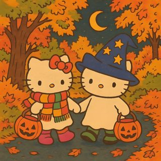 an image of hello kitty halloween scene with pumpkins Halloween Hello Kitty Fall Hello Kitty Halloween, Fall Mood Board, Halloween Iphone, Fall Inspo, sienna
