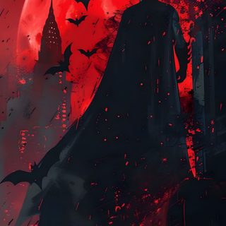 the dark knight is standing in front of a full moon with bats flying over it Batman Halloween Demon Batman, Batman Amoled, Nightmare Batman, Batman Red Sky, Cool Batman, black