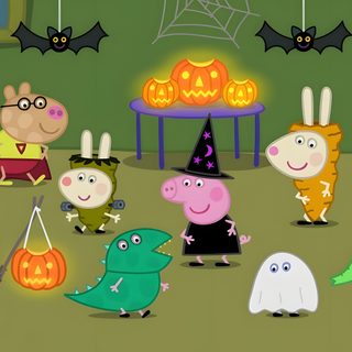 cartoon characters dressed up in halloween costumes Peppa Pig Halloween Cartoon Characters In Costumes, Halloween Costume Parade, Halloween Party Decoration Ideas, olive drab