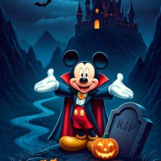 mickey mouse in front of a castle at night with happy halloween written on the side Disney Channel Halloween Dracula Costume, Disney Halloween Art, Halloween Disney, midnight blue