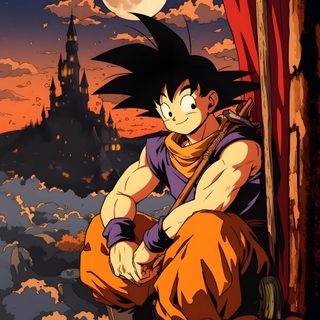 a cartoon character sitting on top of a pumpkin Halloween Goku Goku Dbz, Goku Super Saiyan Orange, Beast Gohan Iphone, saddle brown