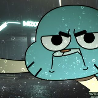 an animated cartoon character is holding up his arms in the rain while looking at something Gumball Halloween Gumball Ipad, Gumball Laptop, Gumball Computer, Gumball Pc, dark slate gray