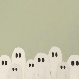 a group of white ghost standing next to each other Aesthetic Sage Green Halloween Halloween Painting Beginner, Autumn Diy Decorations Fall Crafts Easy, Sage Green Halloween, tan