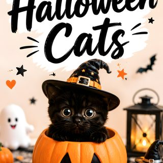 a black cat wearing a witches hat sitting in a jack - o'- lantern Free Halloween Cat light salmon