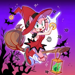 an image of a cartoon witch flying in the sky Amy Rose Halloween Amy Rose And Rouge The Bat, Amy Rose The Bat, Sonic And Amy Halloween, dark magenta