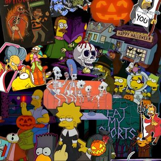 the simpsons characters stickers are all over Simpsons Halloween Background Screensavers, Simpsons Halloween, Horror Punk, dark olive green