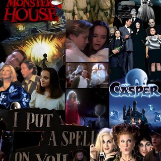collage of movie posters with characters and captions in the middle one has a ghost on it's head Halloween Iphone Movies And Shows Movie Aesthetic, Popular Halloween Movies, 90s Halloween, dark slate gray