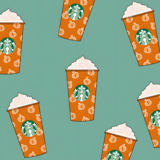 starbucks cup pattern with orange and white coffee cups on green background for wallpaper or fabric Halloween Starbucks cadet blue