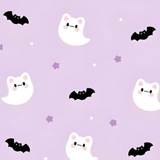 a purple background with white cats and bats on the bottom half of it, as well as stars Pastel Purple Halloween Image Halloween, Cute Cute Purple Halloween, Halloween Pastel, Goth, gainsboro