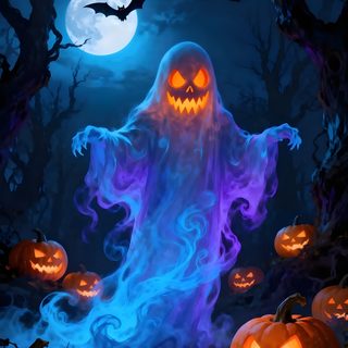 a halloween scene with pumpkins and ghost Zedge Halloween Happy Halloween Pictures, Youtube Halloween, Halloween Moon, Mickey Mouse, midnight blue