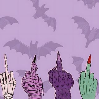 four different types of hand puppets with bats in the sky behind them on purple background Purple Edgy Aesthetic Halloween Halloween Aesthetic Purple, Purple Halloween Background, Dress Your Tech, plum