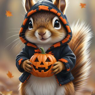 a painting of a squirrel holding a pumpkin Squirrel Halloween Humor, Old Lady Humor, Halloween, Humour, gray
