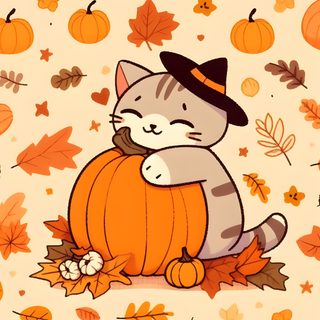 a cat sitting on top of a pumpkin surrounded by leaves Cute Cat Halloween Fall Cat Iphone, Cute Pumpkin Cat, Fall Cats, Pumpkin Cat, moccasin