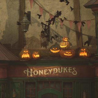 an animated halloween scene with pumpkins and jack - o'- lanternes in front of a building Hogwarts Halloween Desktop Computer Harry Potter, Autumn For Laptop, Halloween Backgrounds Laptop, dark slate gray