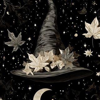 a witch's hat with leaves and stars in the background Halloween Witch Hat Cute Spooky Fall, Witchy Background, Halloween Screensavers Iphone, black