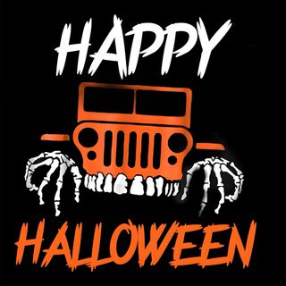 an orange jeep with the words happy halloween written on it Halloween Jeep Halloween Jeep, Happy Thanksgiving Jeep, Spooky Jeep, Jeep Skeleton Halloween, black