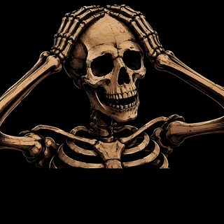 a skeleton holding its head in the air with it's hands behind his head Halloween Skull For Desktop black