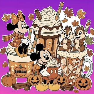 mickey mouse and other cartoon characters with pumpkins Aesthetic Cute Disney Halloween medium orchid