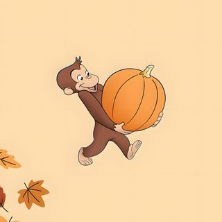 a monkey holding a basketball in the air with autumn leaves around him and an orange background Curious George Halloween Halloween Iphone Backgrounds, Monkey, Halloween Cute, Cute Dogs Images, wheat