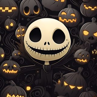 a bunch of pumpkins with jack skellingy faces on them in the dark Cute Halloween Jack Skellington Nightmare Before Christmas, Disney Halloween, Halloween, Phone Pastel, black