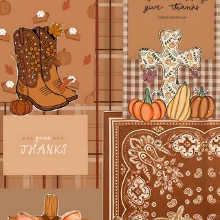 thanksgiving cards with pumpkins, boots and a hat on top of the card board Fall Cute Western Halloween peru