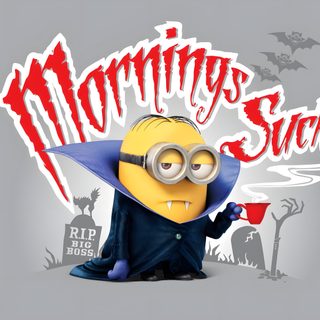a minion dressed as a wizard holding a cup with the words morning sick on it Minion Halloween Desktop Vampire Minion Drawing, Minions Halloween, Disturbed Minion, Fall Minion, dark gray