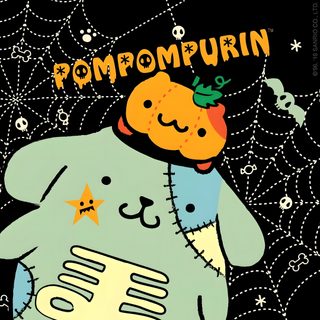 an illustration of a stuffed animal with the words mompurin on it Pom Pom Purin Halloween Pompompurin Halloween Background, Pompompurin Halloween, Pompompurin Fall, black