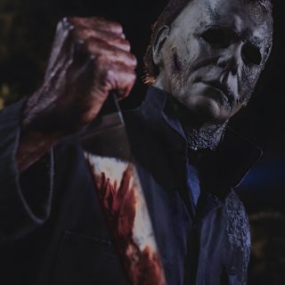 an image of a man holding a knife in his hand with the words empire on it Halloween 2018 Michael Myers Michael Myers Pfp 4k, Mike Myers Horror, Michael Myers 2018, black