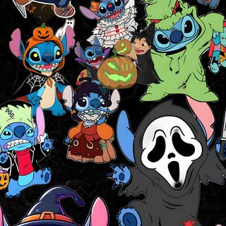 a bunch of different cartoon characters on a black background Stitch Halloween Ghostface Toothless, Cool House Designs, Lilo And Stitch Characters, Holiday, dark slate gray