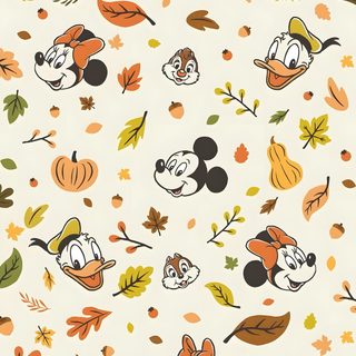 an image of mickey mouse and friends in leaves on a white background with oranges, yellows, and browns Iphone Disneyland Halloween November Disney, Thanksgiving Disney, Disney Fall Iphone, beige