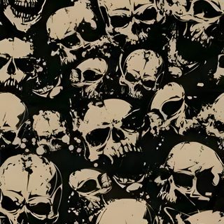 a large group of skulls are shown in black and beige colors on a dark background Halloween Tan And Black Skull Tattoo Design, Grunge Ipad, Cute, Art, Edgy, Cool Art,