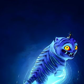 a blue cat with glowing eyes floating in the water Halloween Kpop Demon Hunters Kpop Demon Hunters Honmoon, Kpop Demon Hunters Tiger, K-pop Demon Hunters Tiger, midnight blue