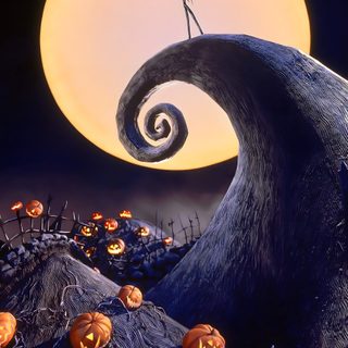 a painting of jack skellingy on top of a hill with pumpkins around it Halloween Jack Halloween The Nightmare Before Christmas Iphone, Nbc Background, Halloween Aesthetic Nightmare Before Christmas, black