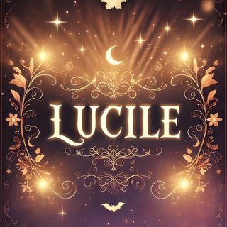 a poster with pumpkins and bats on it that says lucile in the center Halloween-themed Name Haloween Names, Name For Halloween, Halloween Name Ideas, dark olive green