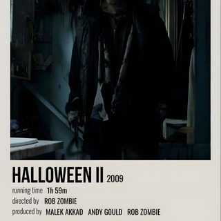 a movie poster for halloween ii with a man in a hoodie standing next to stairs Halloween 2 2009 Halloween 8 Movie, Polaroid Movie Poster Horror, Scary Movie Polaroid, dark slate gray
