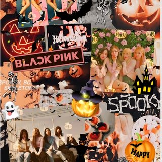 a collage of halloween pictures with pumpkins Halloween Blackpink I Fall, Black Pink, Blackpink Scrapbook, Blackpink Christmas, Collage, Halloween, sienna