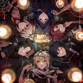 an anime poster with the words happy halloween surrounded by other characters and their names on it Halloween Genshin Venti Birthday Art 2024, Halloween Venti Genshin, Halloween Genshin, dark slate gray