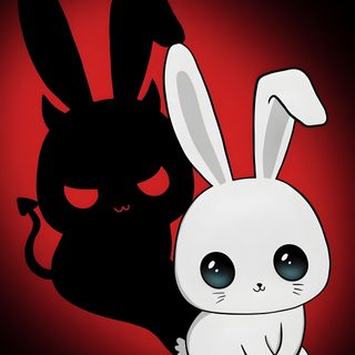 an image of a rabbit and a cat on a black background with red light behind it Halloween Bunny Cute Demon Bunny, Devil Rabbit, Bunny Skull, Evil Bunny, Scary Bunny, Emo Bunny, maroon