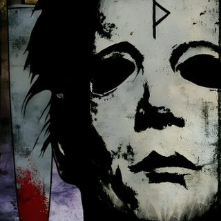 halloween 6 the origin of michael myerss poster with an evil face and knife on it Halloween 6 Halloween 6 The Curse Of Michael Myers, Michael Myers Movie Poster, Rob Zombie's Michael Myers, dark slate gray