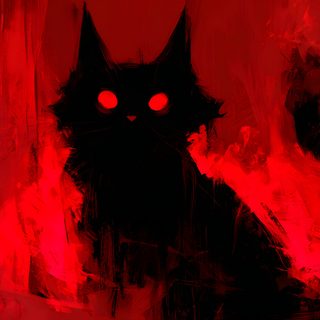 a black cat with red eyes sitting in the dark Halloween Fiery Felines-black Custom maroon