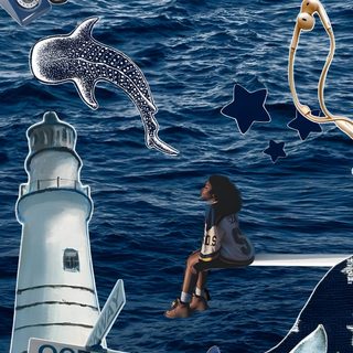 a collage of various images including a lighthouse, seagulls and other things Sza Halloween Kill Bill, Widget Icon, Aesthetic, dark slate gray