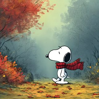 a cartoon character is walking in the woods Snoopy Halloween Ipad Laptop Pinterest Snoopy Fall Laptop, Snoopy Fall For Pc, Aesthetic Snoopy Fall Desktop, dim gray