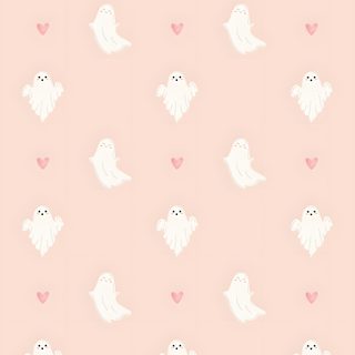 a pink wallpaper with white birds and hearts on the bottom half of it, Light Pink Halloween Pink Ghost, Halloween Screen Savers, Light Pink Fall, antique white