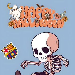 a skeleton playing with a soccer ball in front of the words happy halloween on a blue background Halloween Soccer Fall Soccer, Cute Football, Halloween Football Posters, 5sos Halloween, light steel blue