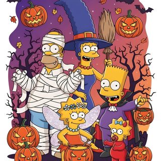 the simpsons family is dressed up for halloween with pumpkins and jack - o'- lanterns The Simpsons Halloween The Simpson Halloween, Simpsons Characters, Pbs Cartoons, Art Parody, dark salmon