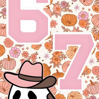 the number seven with a cow wearing a hat on it's head in front of flowers 67 Halloween Iphone Preppy, Halloween Iphone Backgrounds, Beautiful Summer, Preppy Stickers, light pink