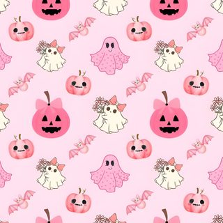 a pink wallpaper with lots of different types of pumpkins and ghost faces on it Cute Pink Halloween For Computer lavender blush