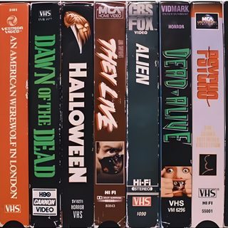 a row of vhs movies sitting on top of each other Vhs Halloween Gravity Falls 80s, Halloween Aesthetic 80s, 80s Spooky Aesthetic, dark slate gray